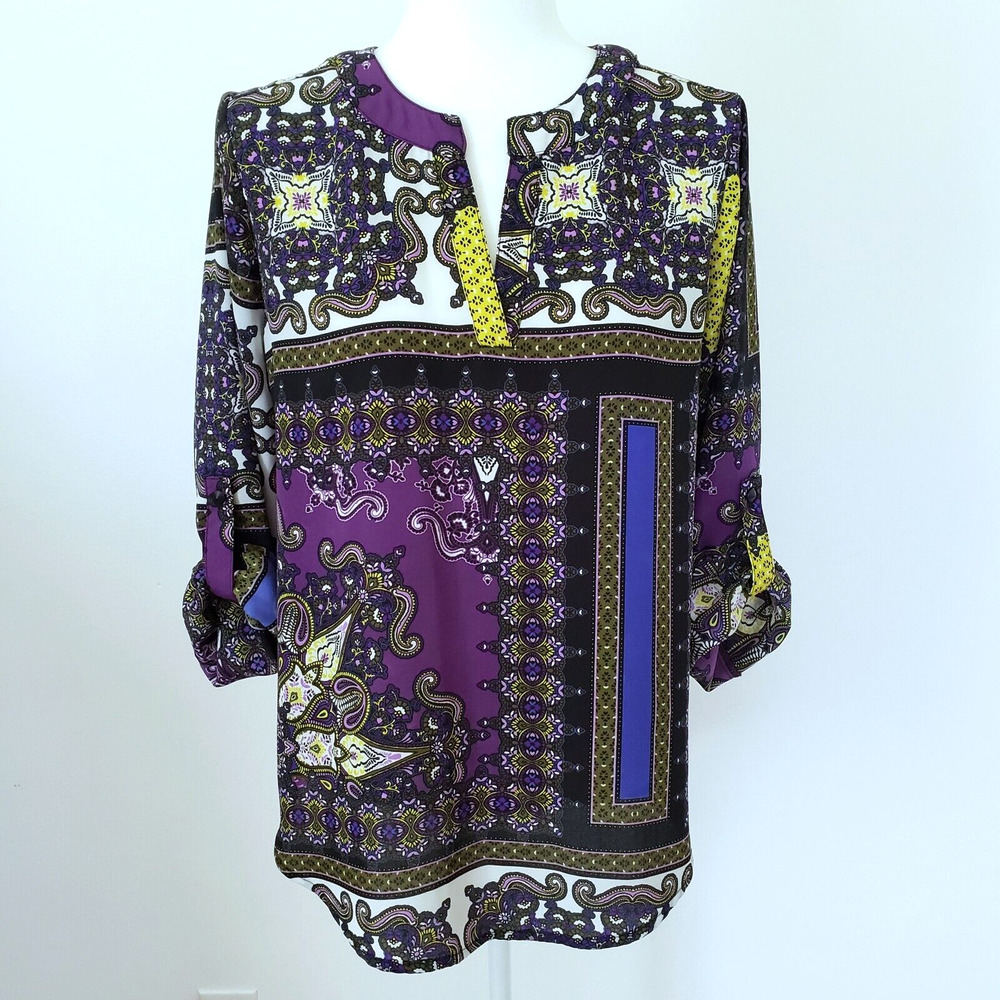 Cato Tunic Womens S Purple Paisley Top Boho Hippie Maximalist Eclectic Retro Mod